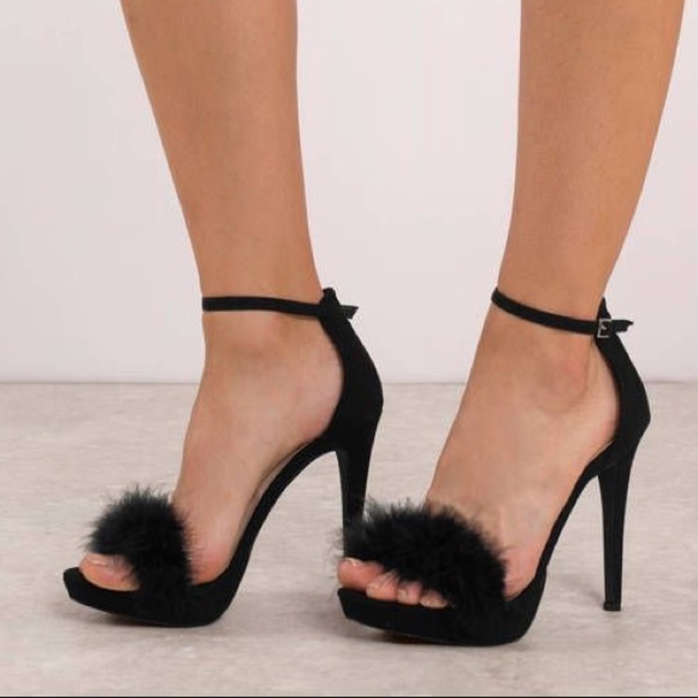 black fuzzy heels